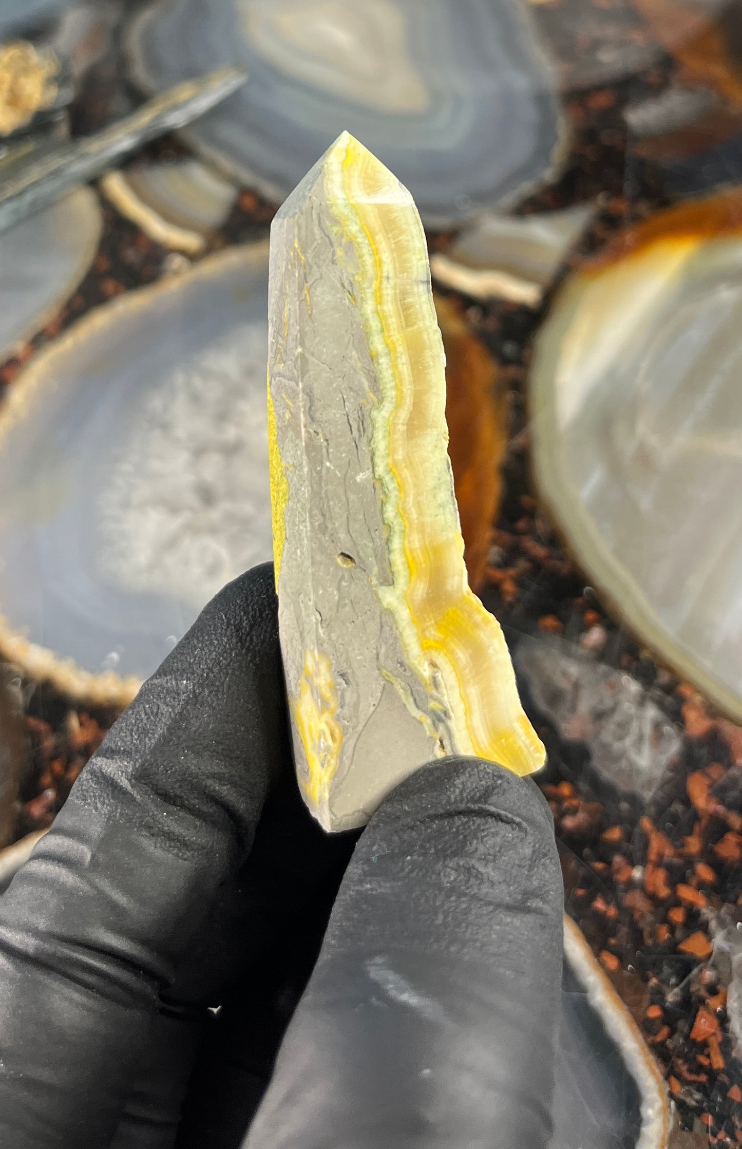 Bumblebee Jasper Tower - High Quality Volcanic Calcite Point from Indonesia - Solar Plexus Healing Crystal Obelisk - Manifestation & Confidence Stone