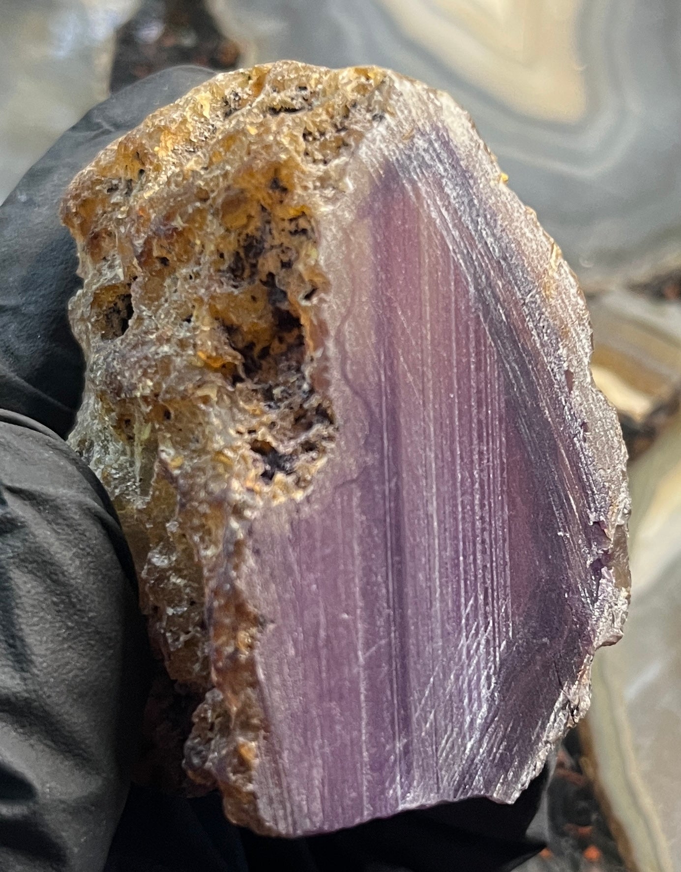Purple Agate Geode with Cut Base - Vibrant Amethyst-Tone Banded Agate - Polished Crystal Cluster with Druzy Center