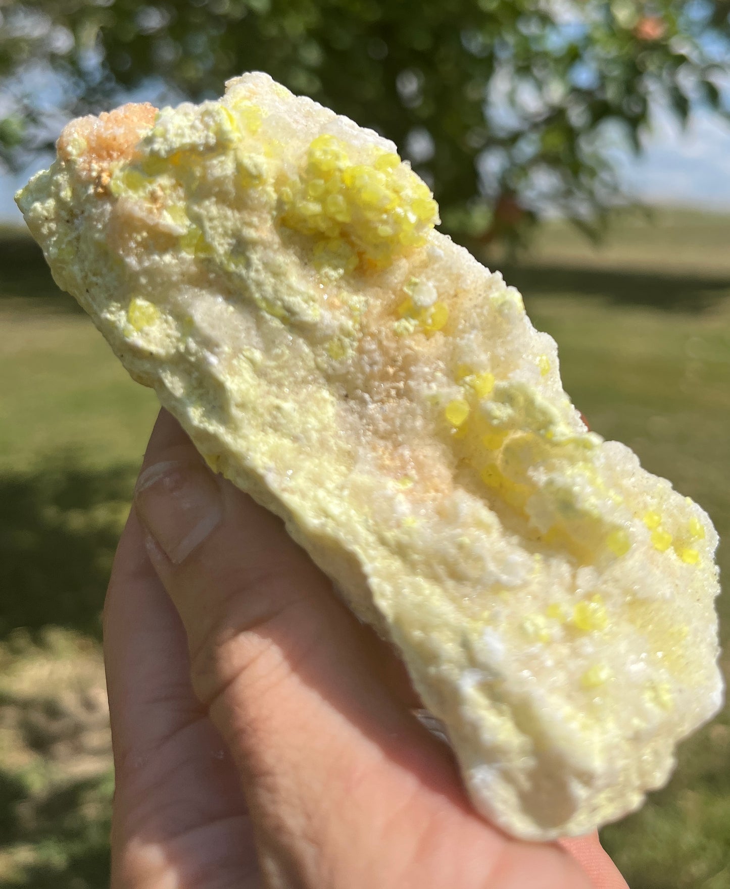 Sulphur (Sulfur) Mineral on Calcite Matrix
