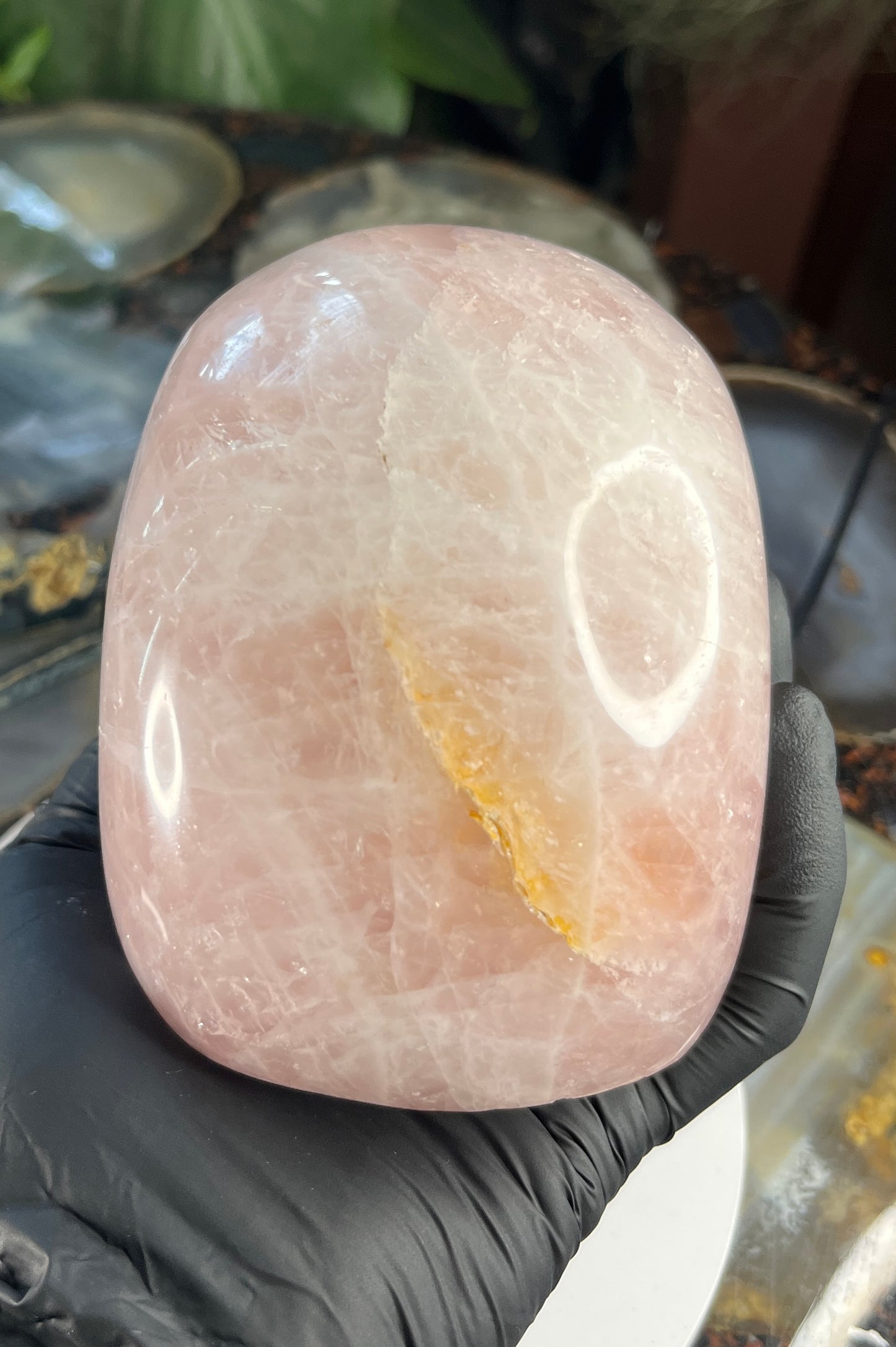 Hand-Carved Rose Quartz Skull – Natural Pink Crystal Sculpture – Large Polished Gemstone Skull for Reiki, Meditation, and Home Decor – One of a Kind
