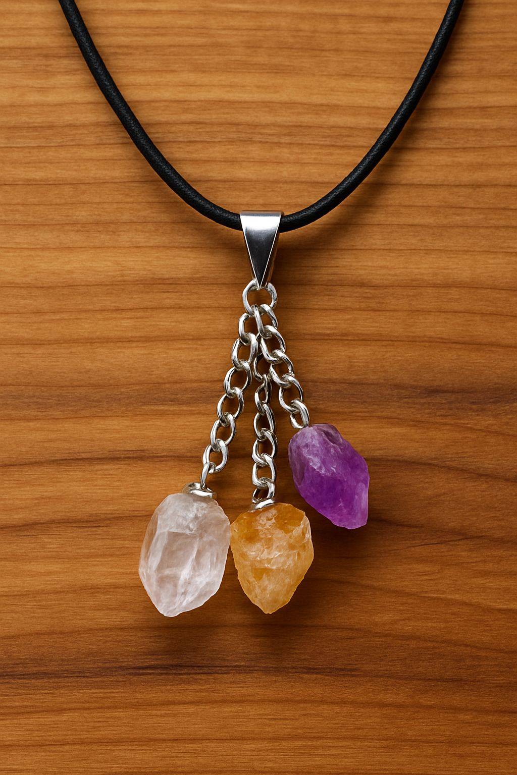 Amethyst Citrine Clear Quartz Pendant • Triple Crystal Necklace • Healing Energy Jewelry • Balance, Positivity & Protection Gift