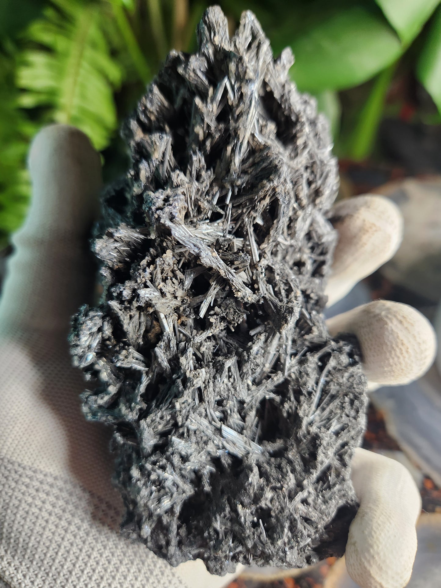 Gorgeous Raw Stibnite Crystal Cluster • Metallic Silver Needle Blades • Rare Collector Mineral Specimen • High-Shine Statement Piece