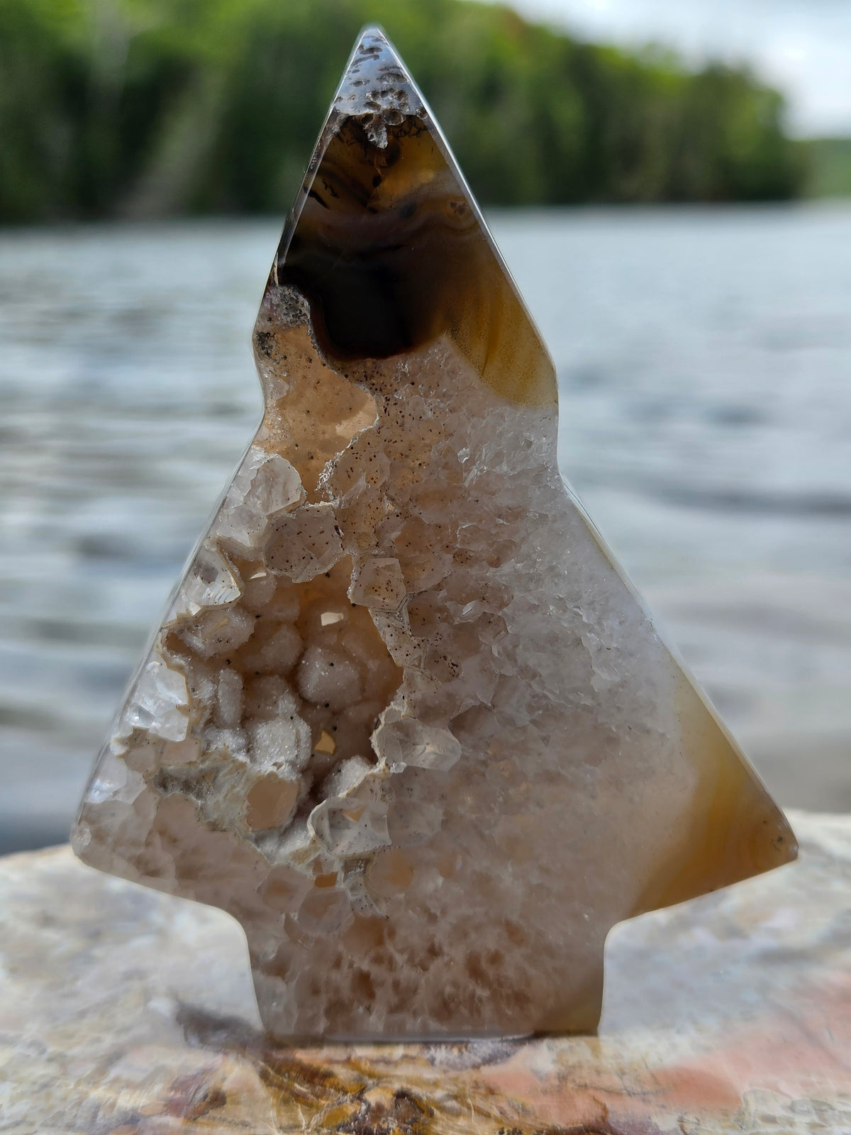 Polished Agate Tree Figure | Natural Stone Decor with Druzy | Crystal Home Decor