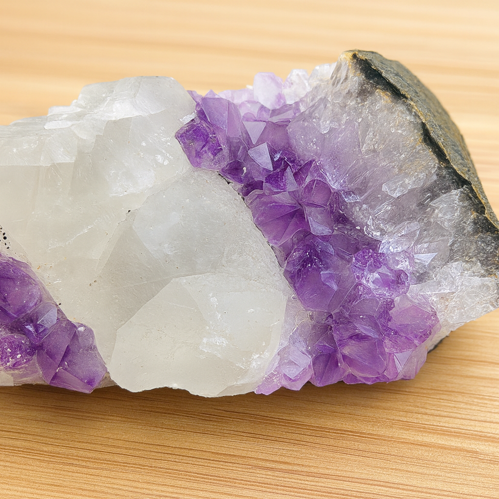 Stunning Dark Purple Brazil Amethyst with Large Calcite Crystal – Collector Grade Healing Stone for Home Décor & Energy Work
