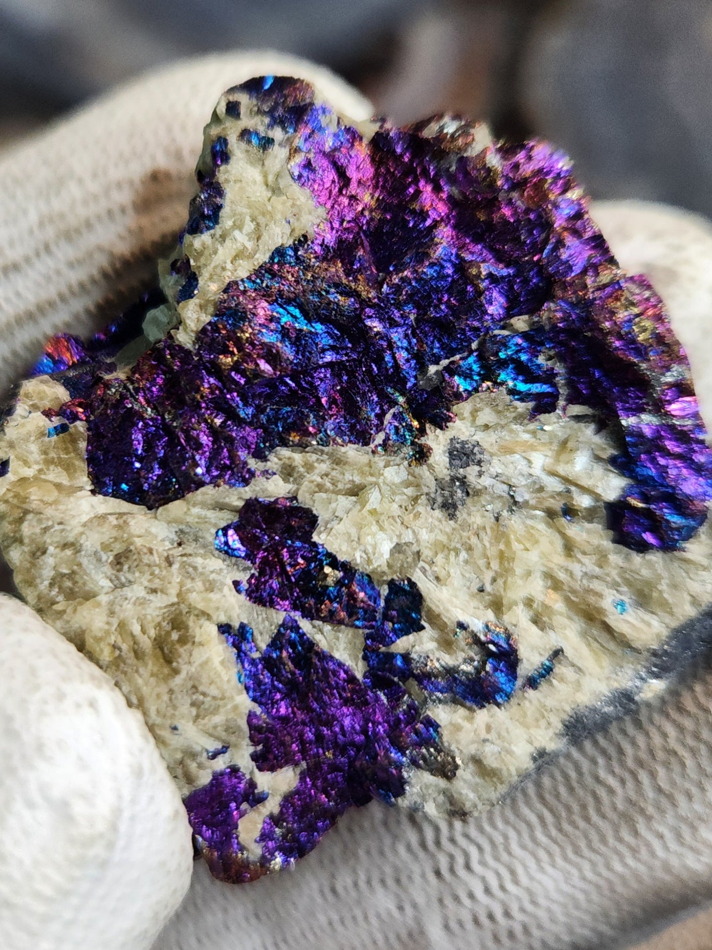 Peacock Ore (Bornite & Chalcopyrite) with Pyrite on Calcite | Iridescent Collector Mineral