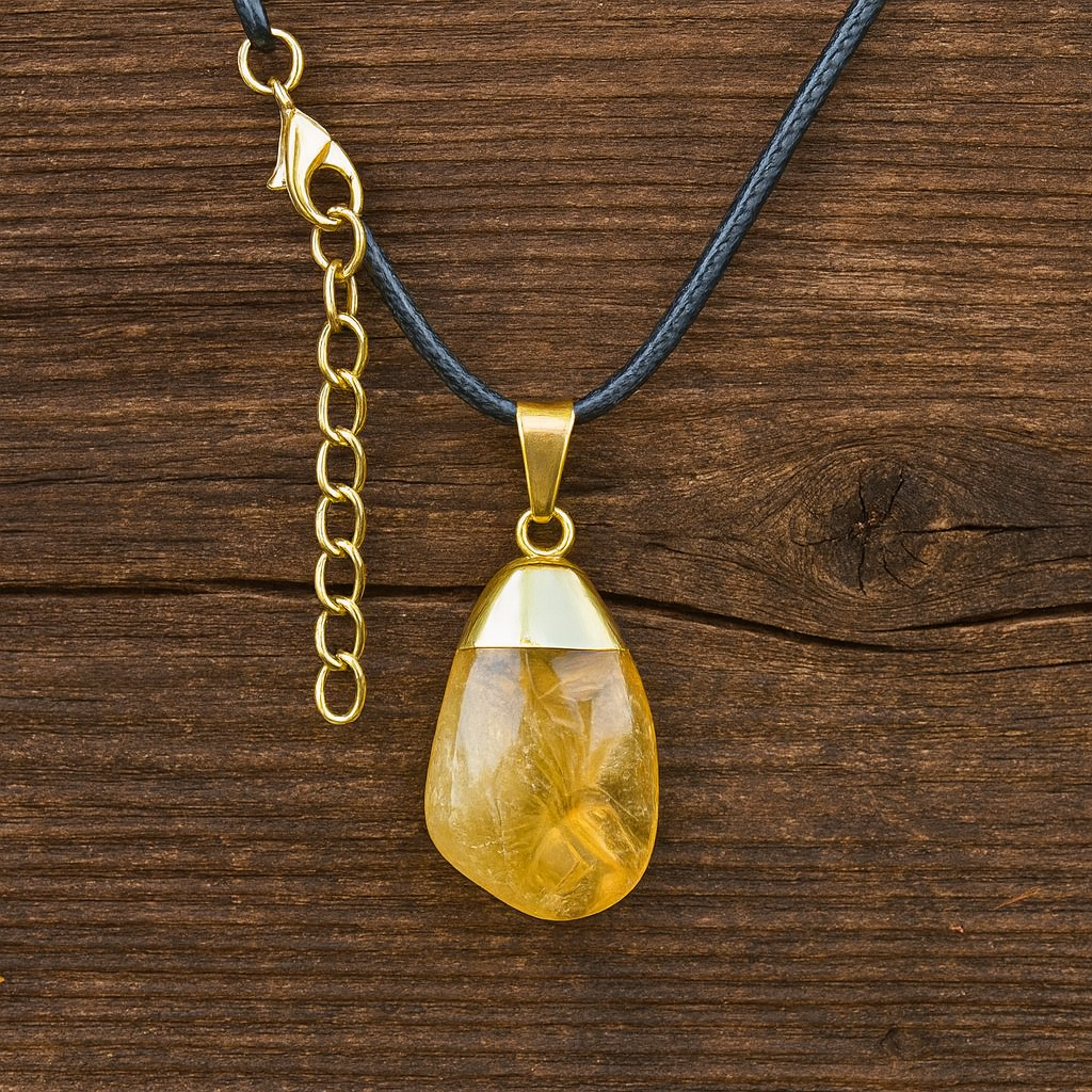 Natural Polished Citrine Crystal Necklace - Adjustable