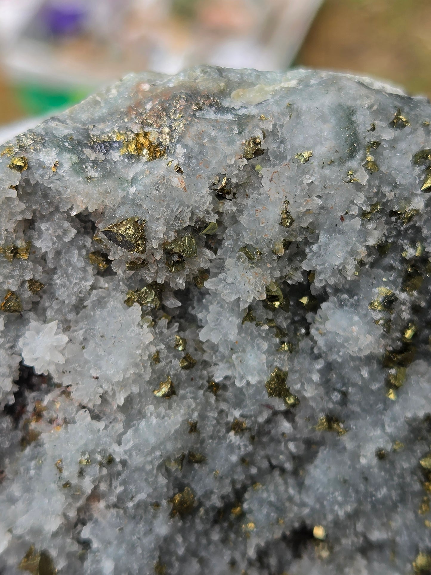 Chalcopyrite on Quartz Crystal Cluster | Natural Golden Pyrite Chalcopyrite