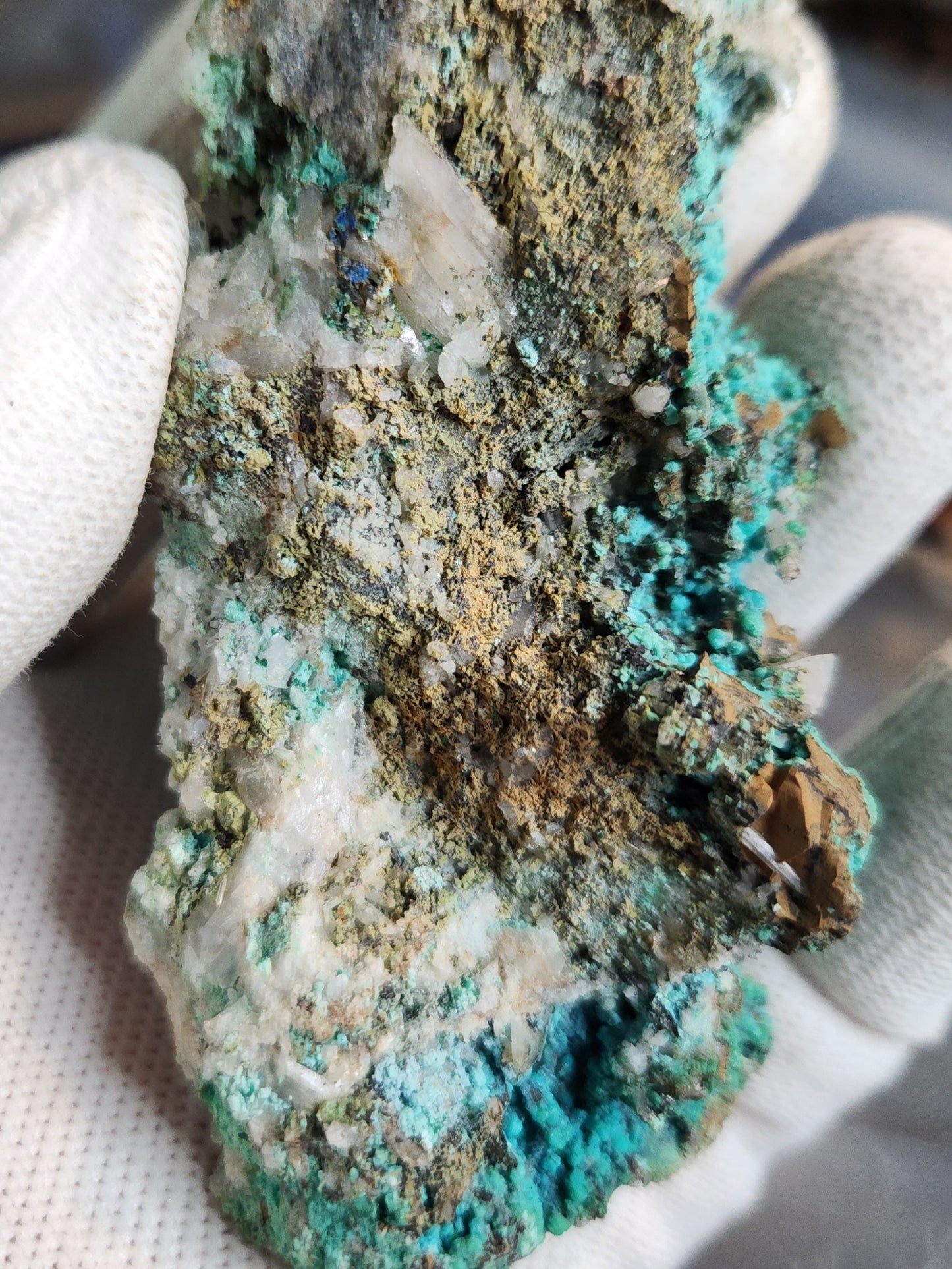 Aurichalcite on Matrix with Quartz – Vibrant Blue-Green Copper Zinc Carbonate Crystal