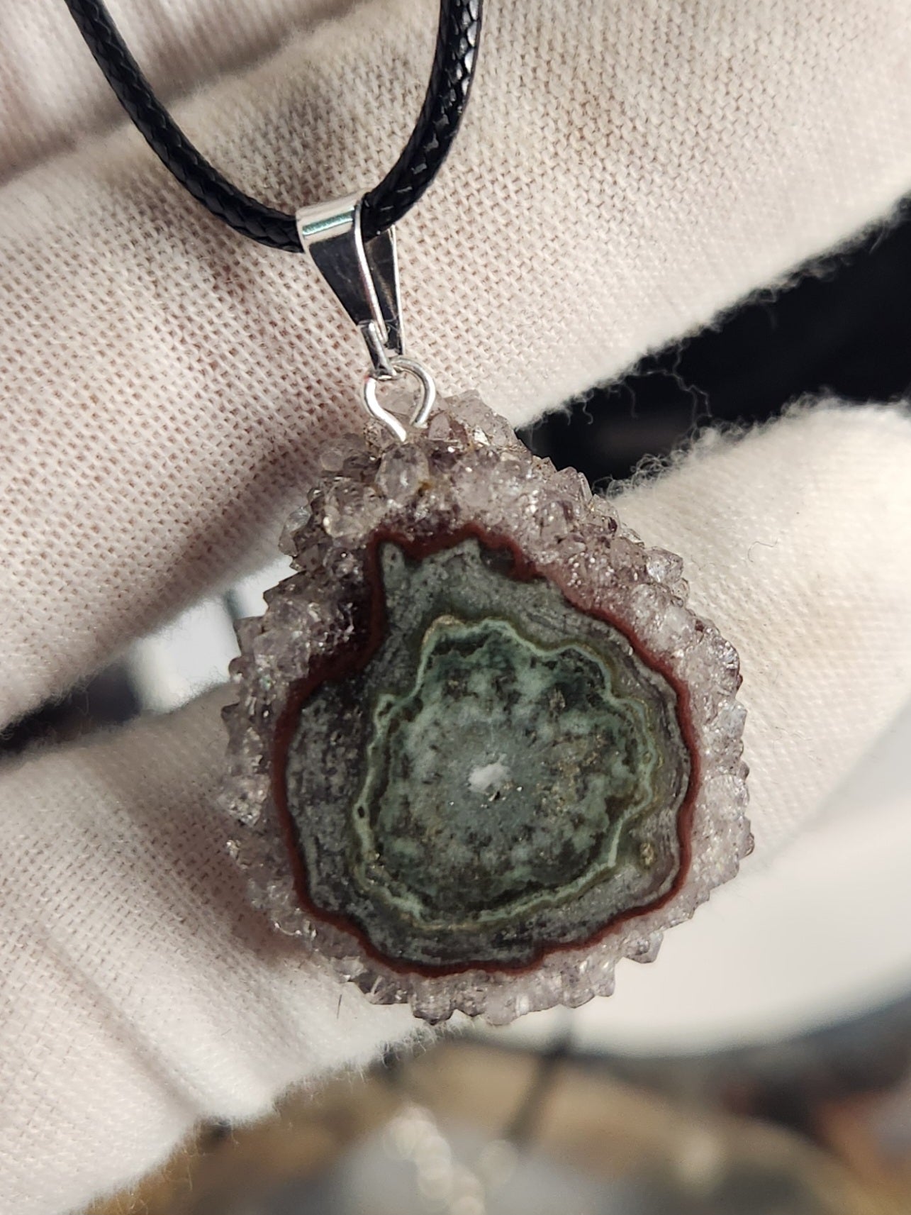 Rare Amethyst Stalactite Pendant Necklace | Natural Crystal Slice with Druzy | One-of-a-Kind Healing Stone Jewelry
