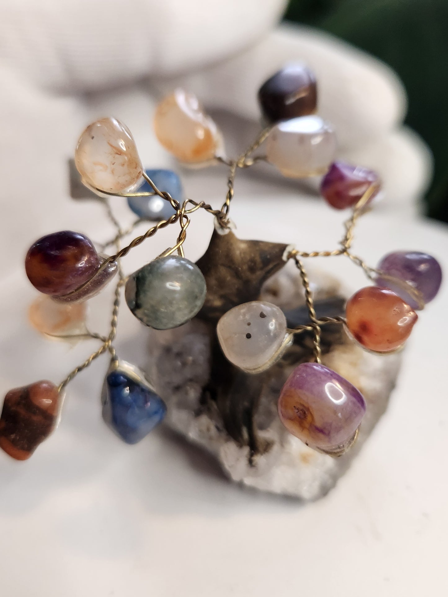 Handmade Chakra Gemstone Tree on Quartz Base | Mixed Crystal Tree | 7 Chakra Healing Crystal Decor | Energy Balance Decor