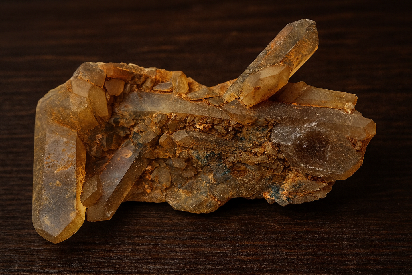 Natural Moroccan Smoky Quartz Cluster with Red Hematite & Desert Oxide Accents