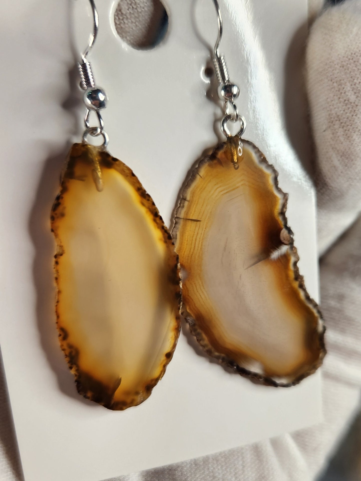 Natural Agate Slice Earrings | Earth Tone Agate Crystal Dangle Earrings | Grounding Balance Stone Jewelry | One of a Kind