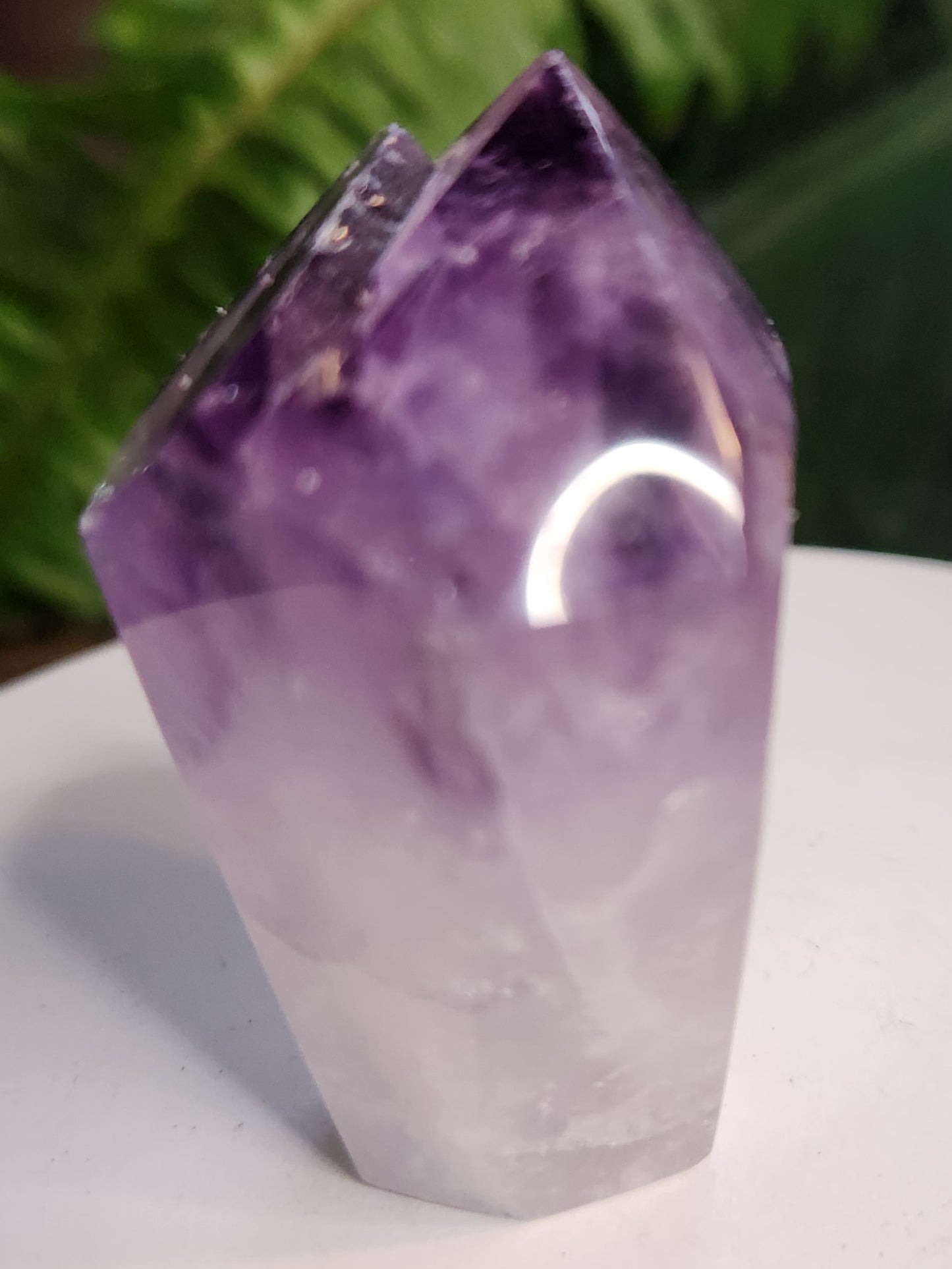 Natural Amethyst Crystal Point – Polished Amethyst Tower with Rainbow