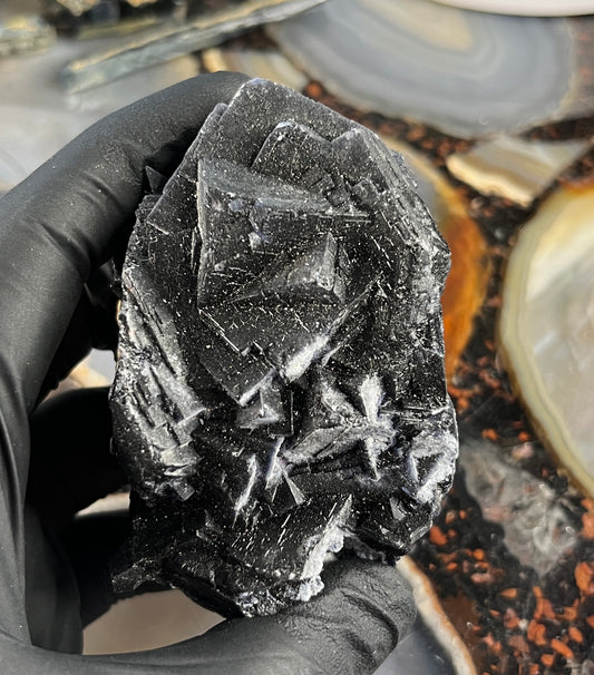 Rare Black Rose Fluorite Specimen – UV Reactive "Glow" Crystal – Natural Raw Fluorite