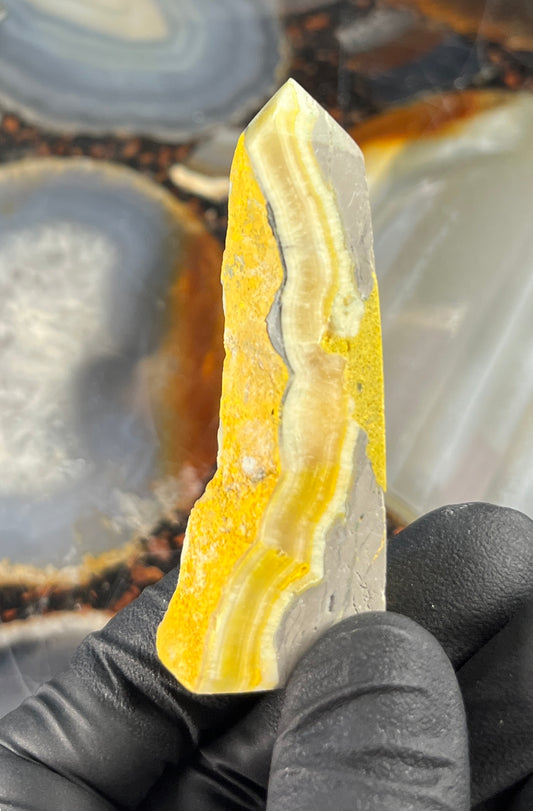 Bumblebee Jasper Tower - High Quality Volcanic Calcite Point from Indonesia - Solar Plexus Healing Crystal Obelisk - Manifestation & Confidence Stone