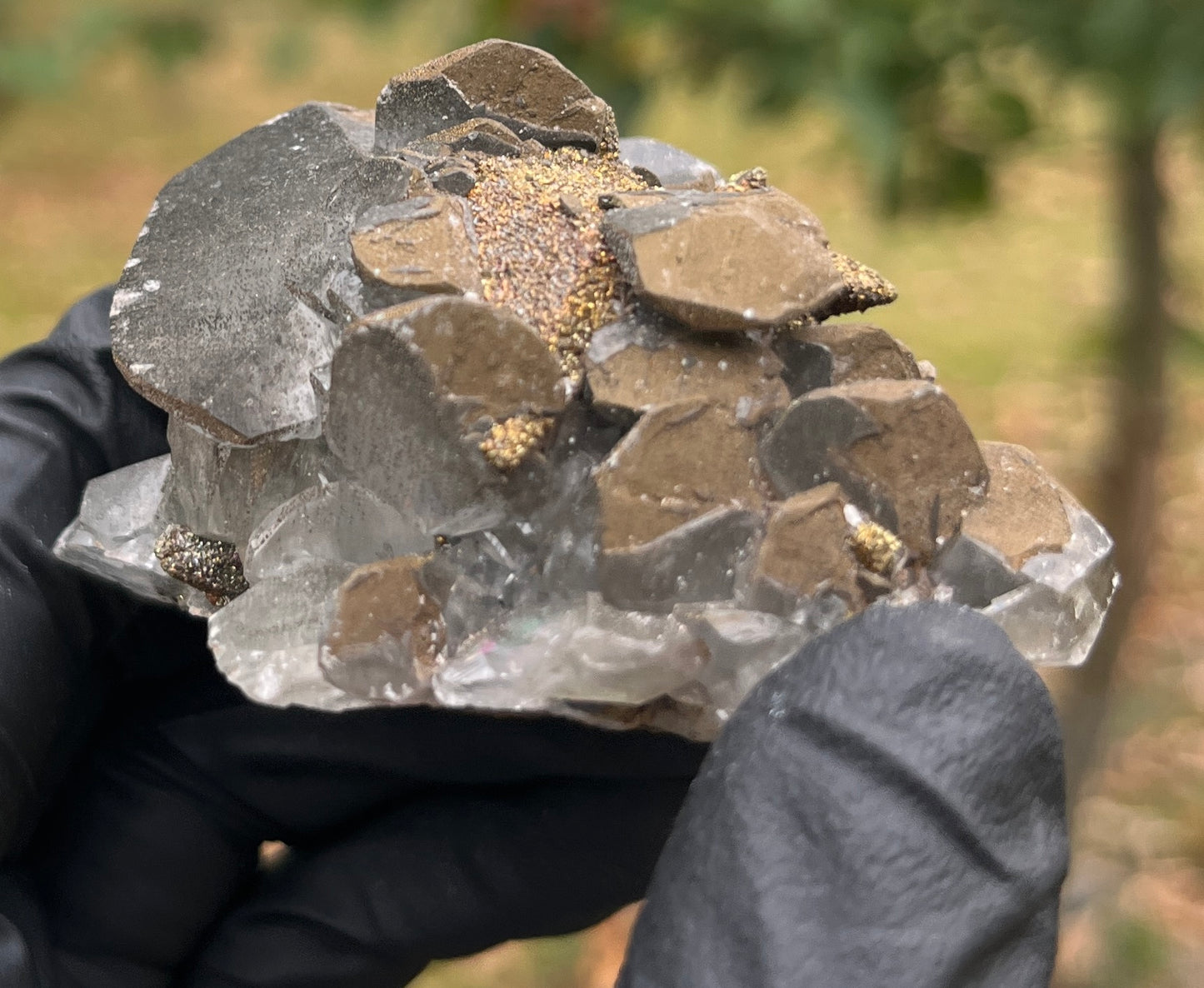 Pyrite on Calcite Crystal Specimen | Sparkling Fool's Gold Mineral | Natural Collector Stone | Metallic Home Decor