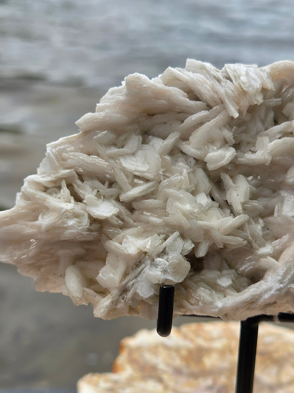 Pink rose petal calcite side view