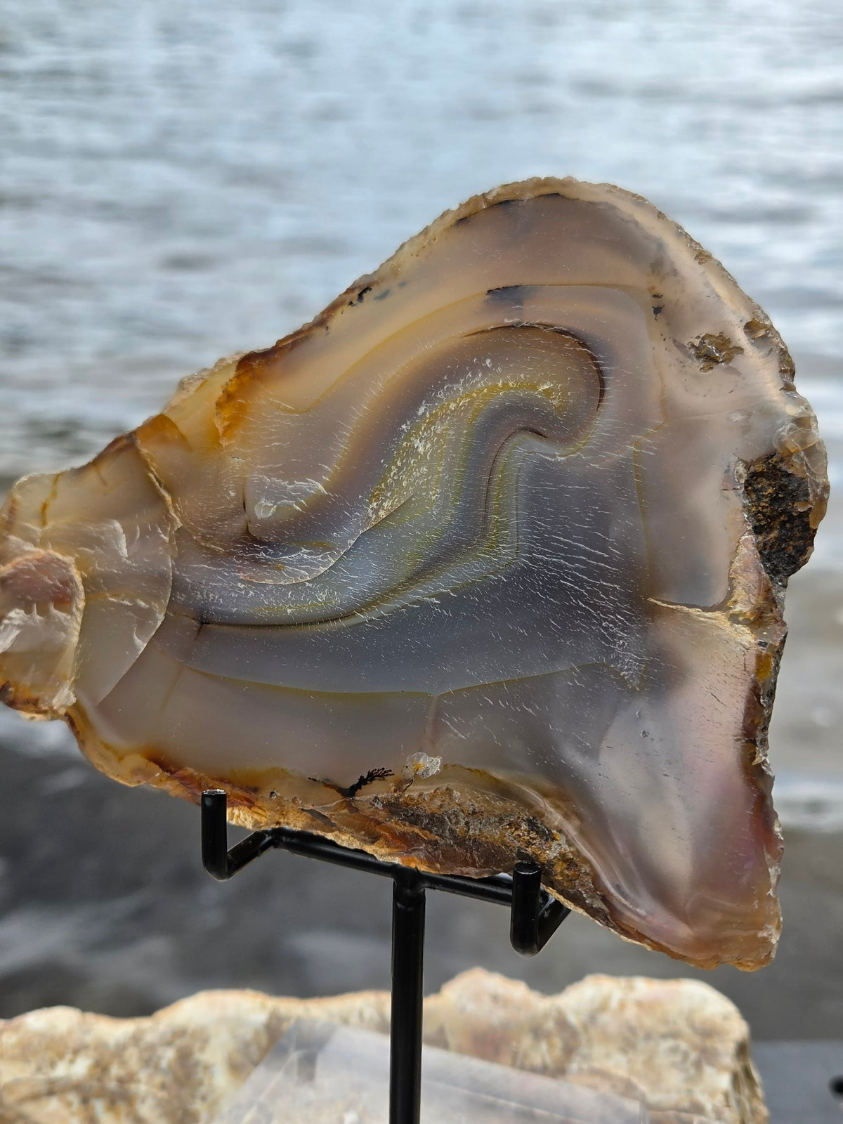 Natural agate slice on stand
