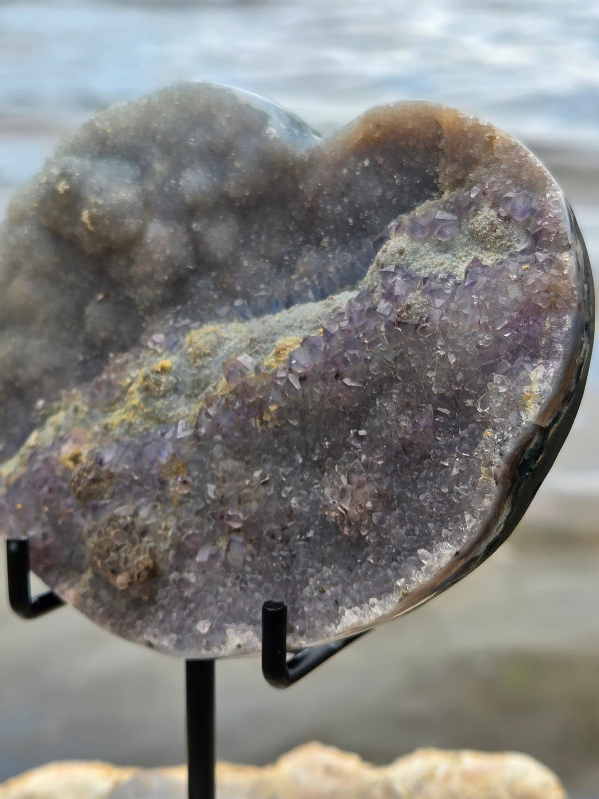 Amethyst stalactite heart front view