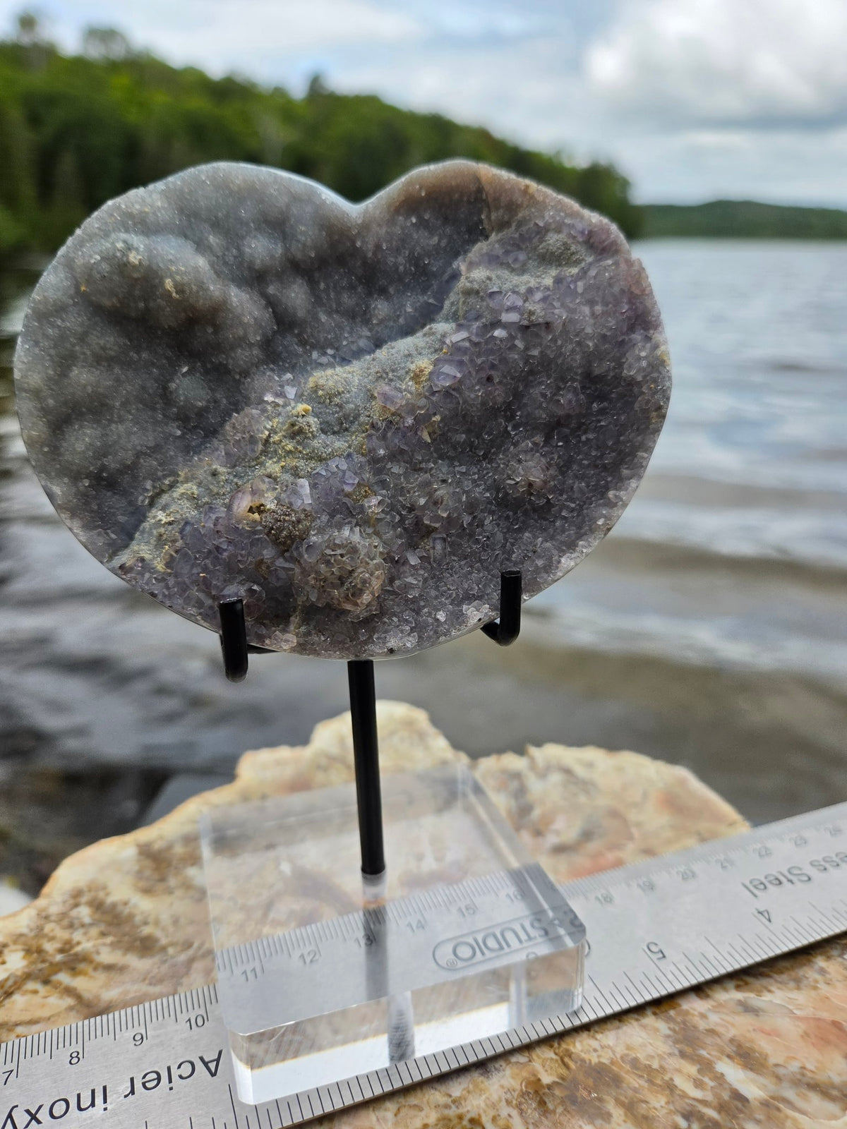 Amethyst heart with ruler