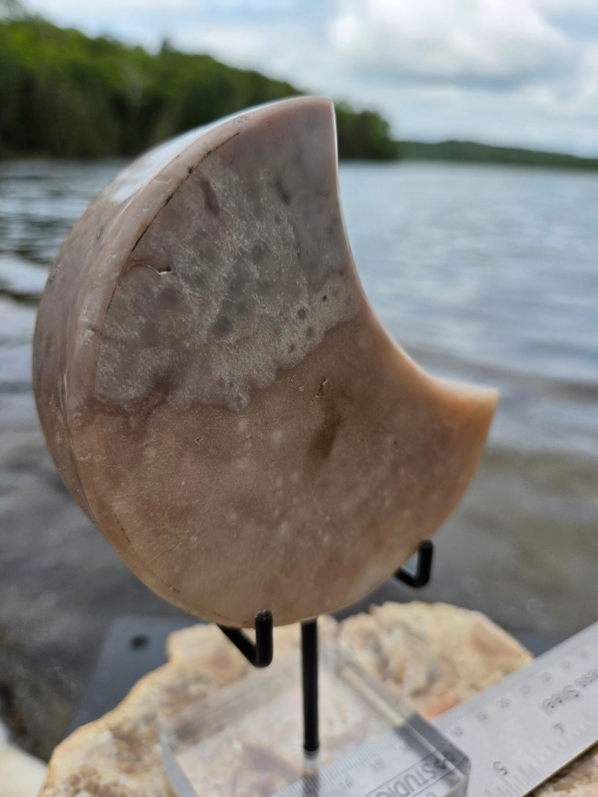 Pink amethyst moon with ruler