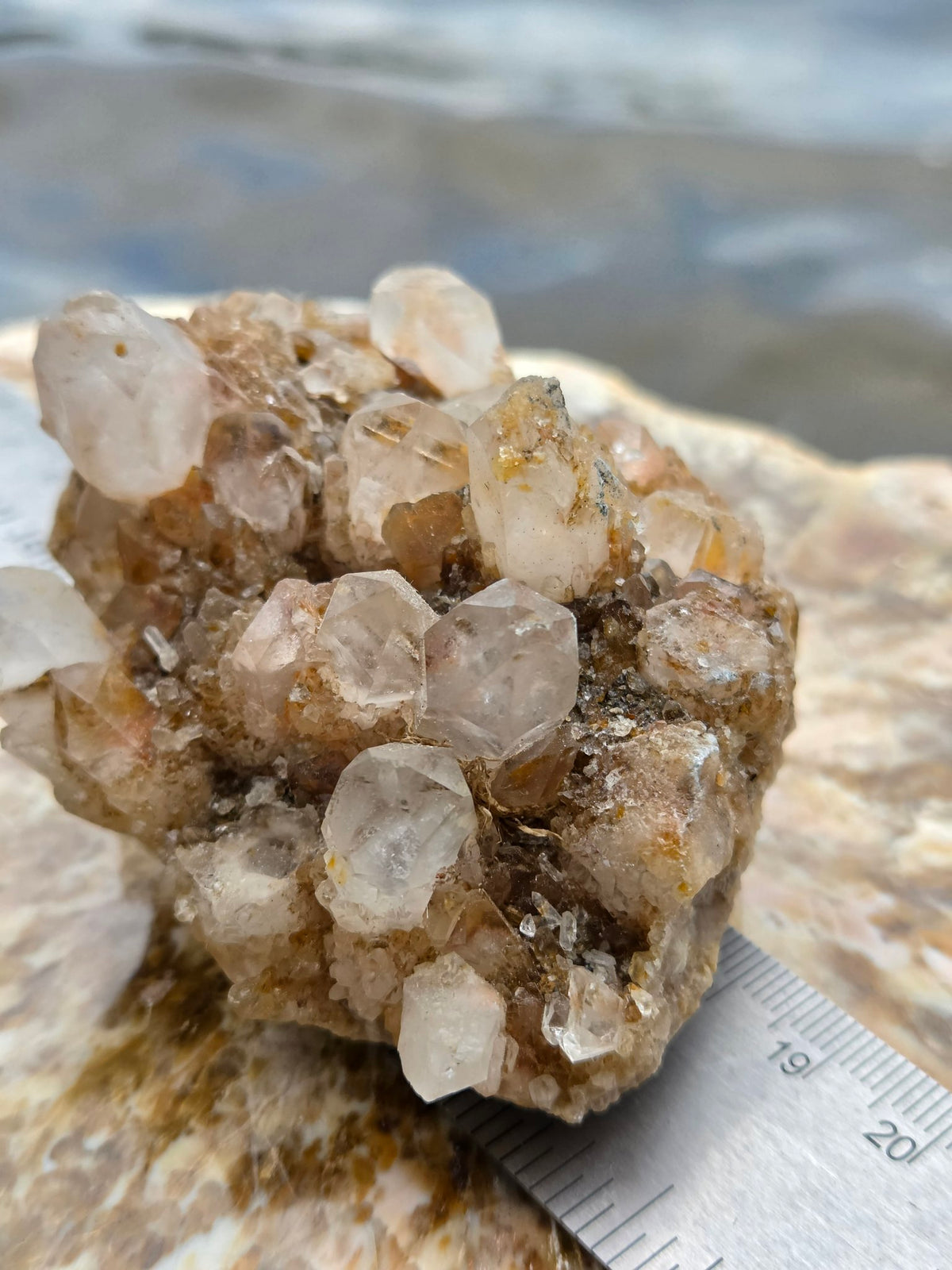 Pineapple quartz crystal cluster side view