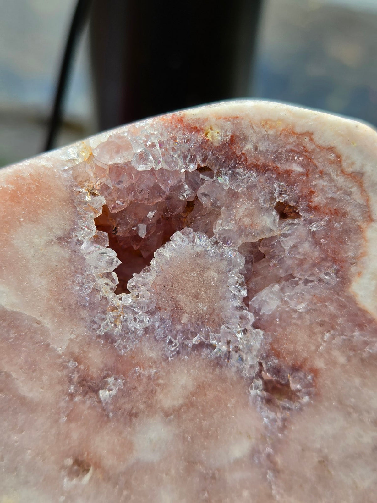 Pink amethyst druzy closeup