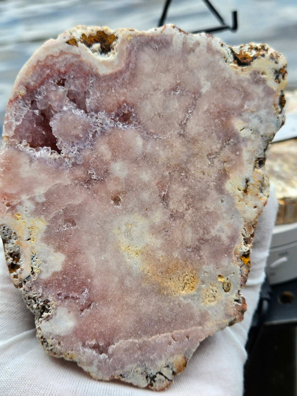 Pink amethyst slab polished front