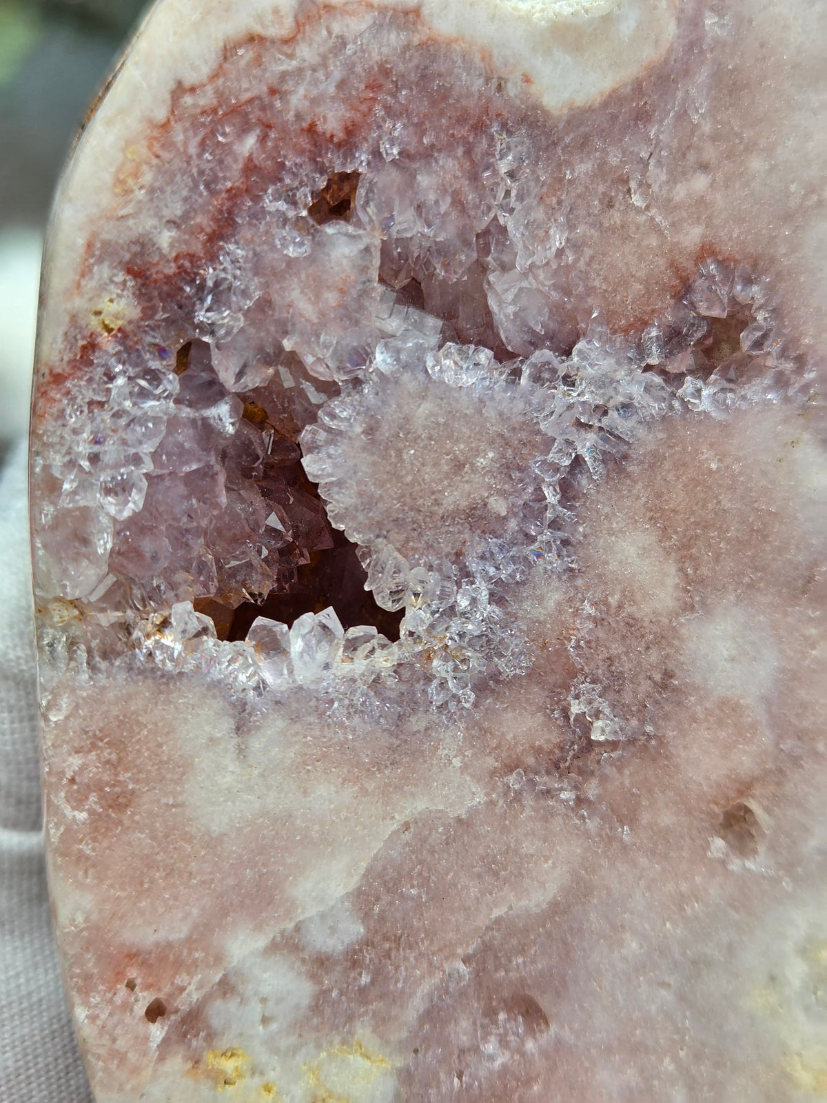 Pink amethyst druzy pocket detail