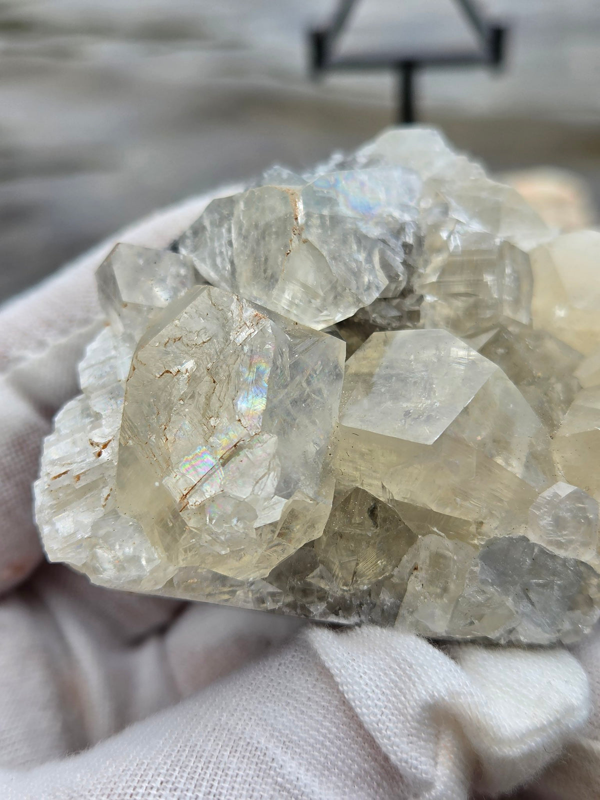 Large honey calcite crystals closeup