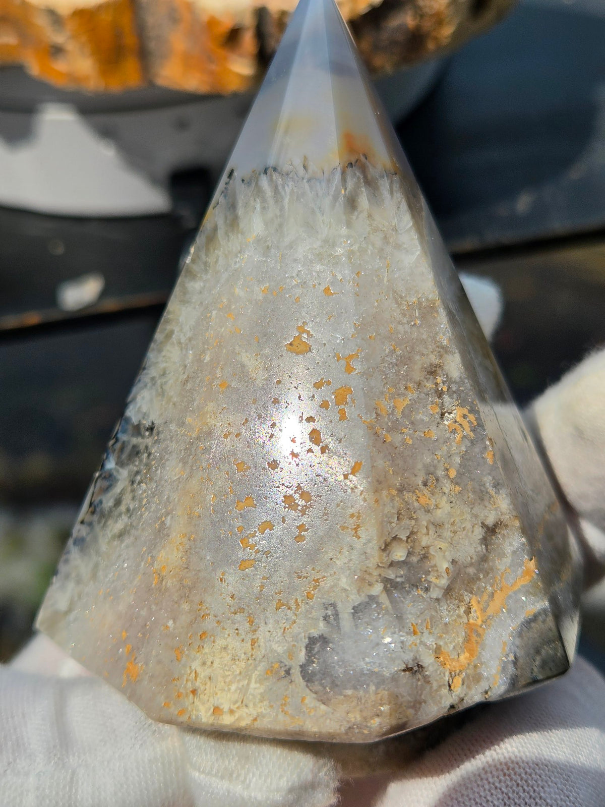 Polished agate tree back view