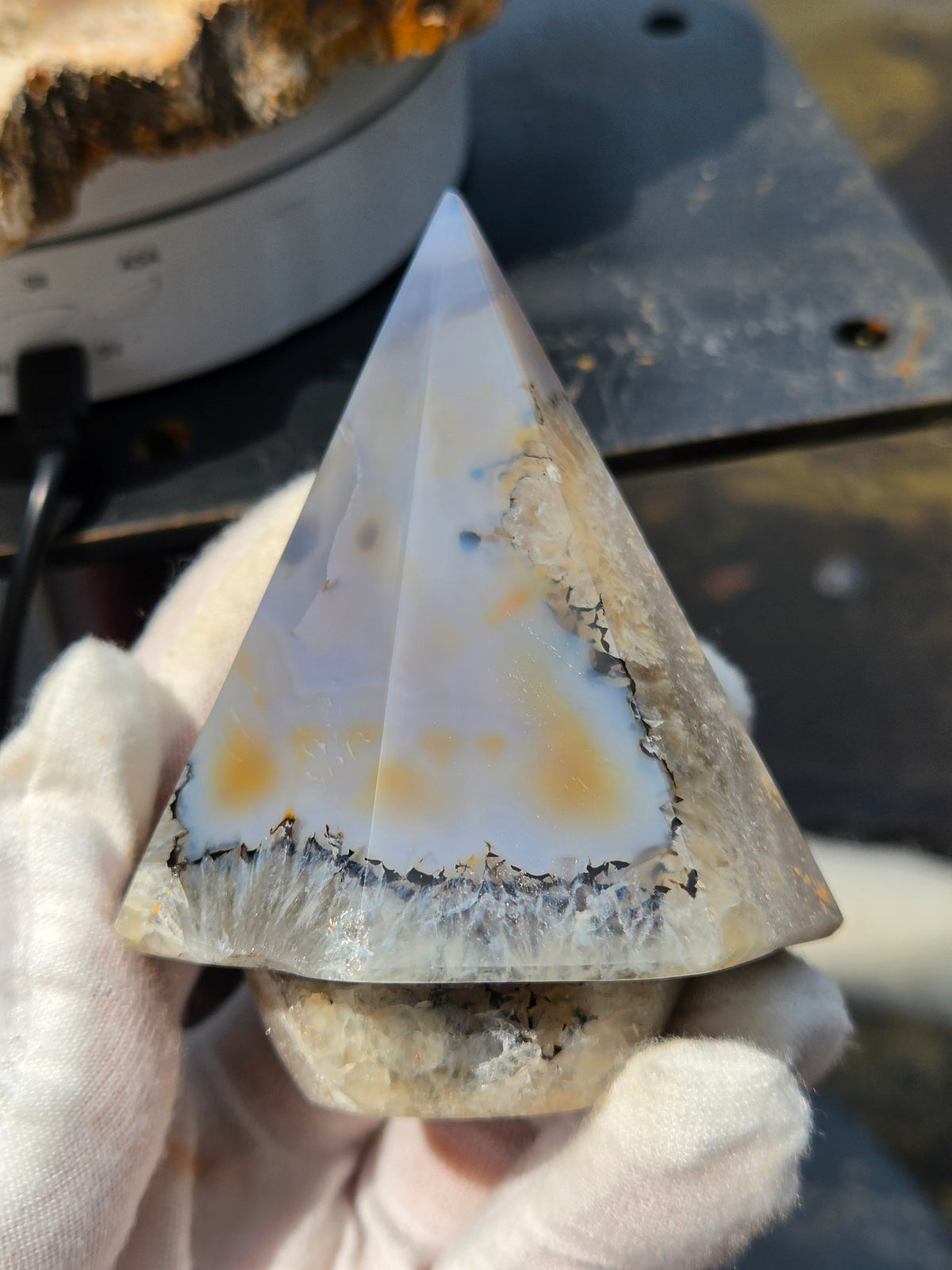 Polished agate tree front view