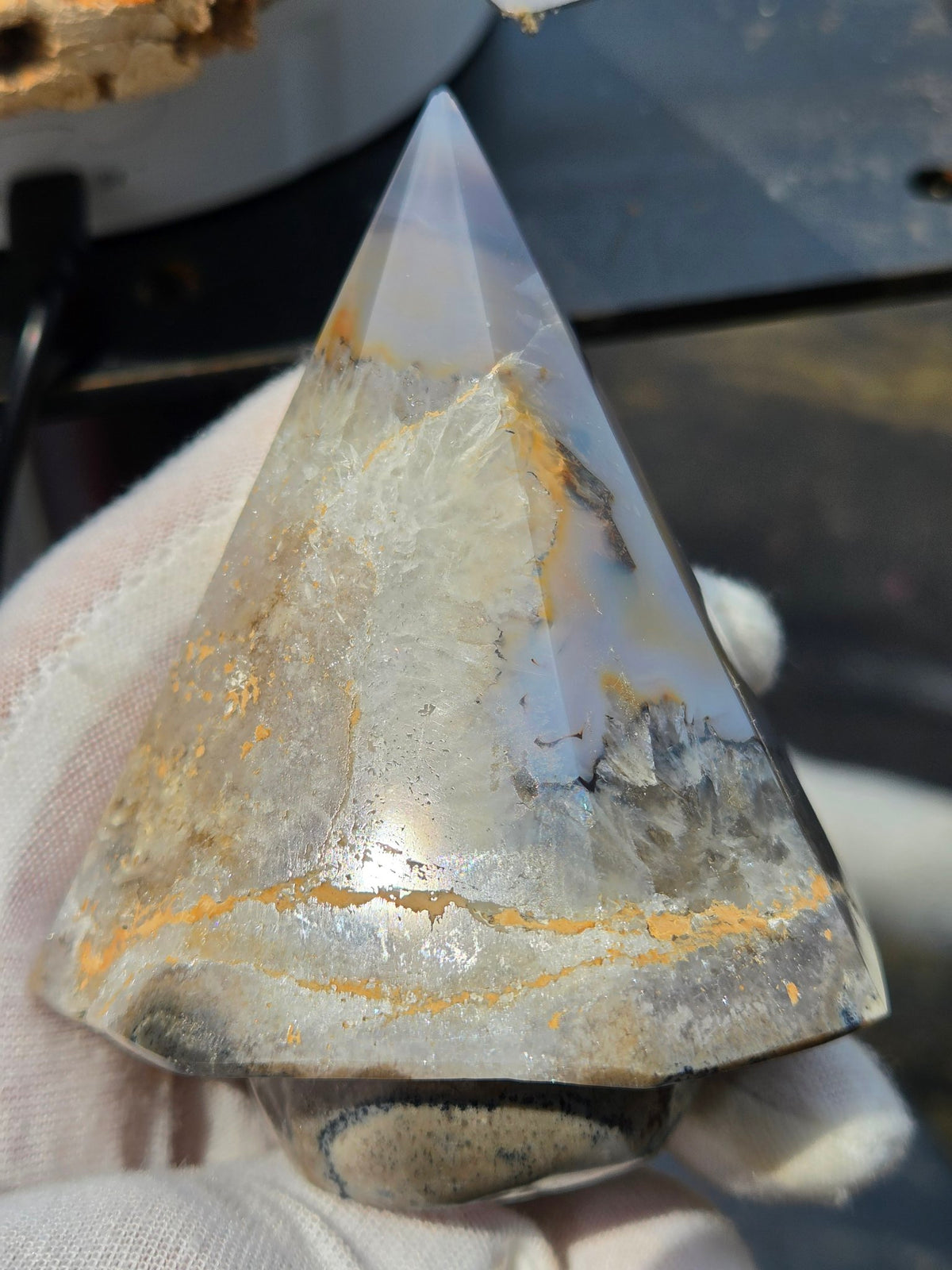 Polished agate tree side view
