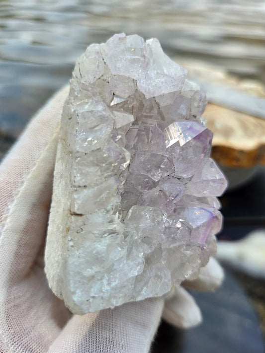 Freestanding amethyst crystal cluster, front view