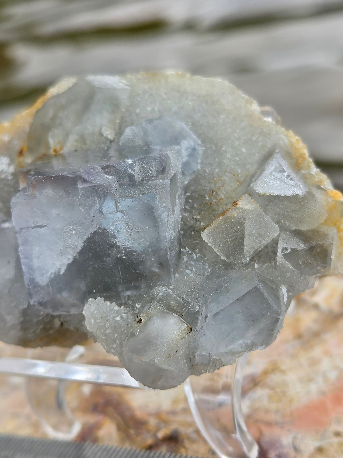 Fluorite cluster side view