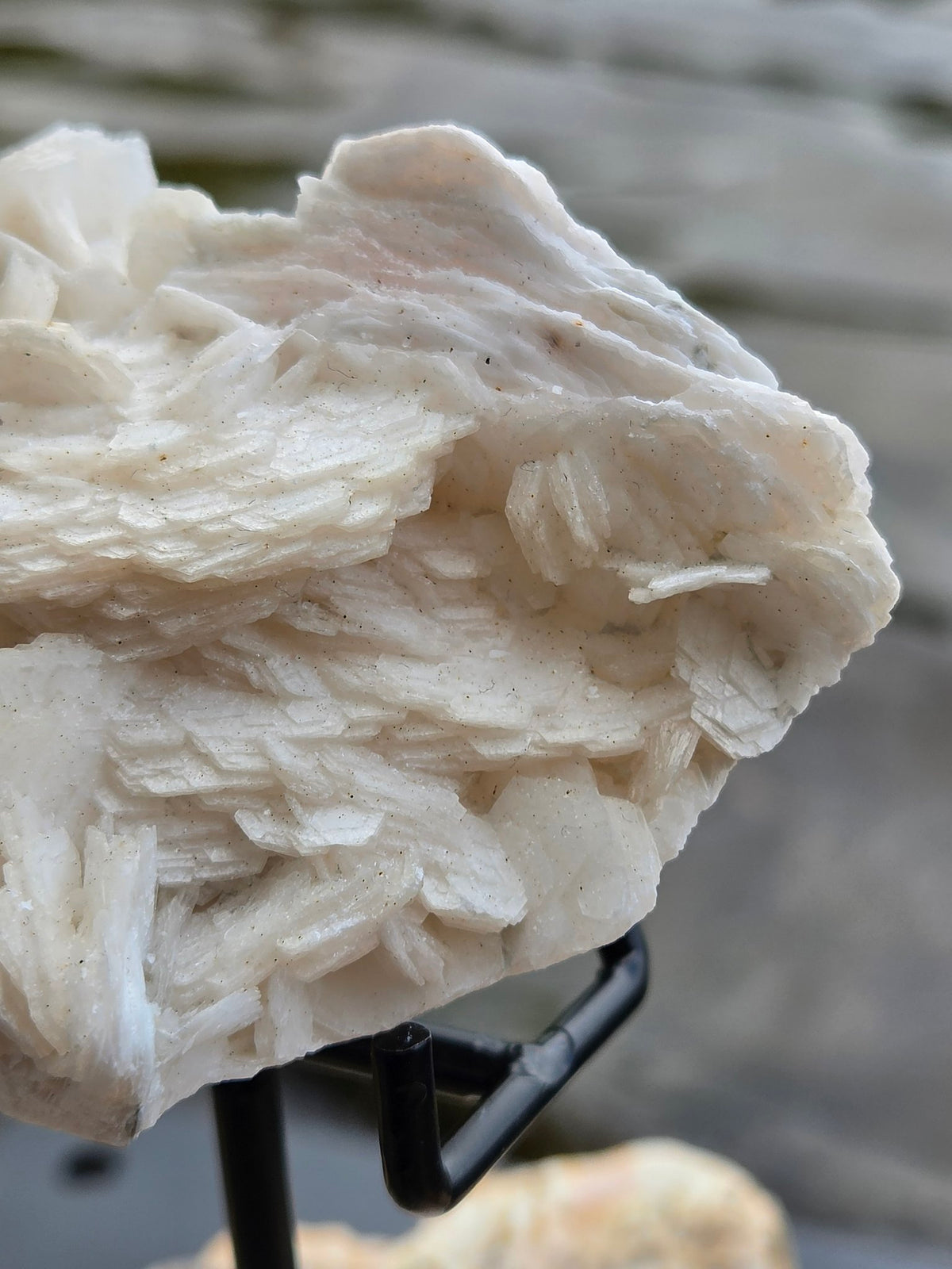 Close-up of bladed pink calcite crystal formation
