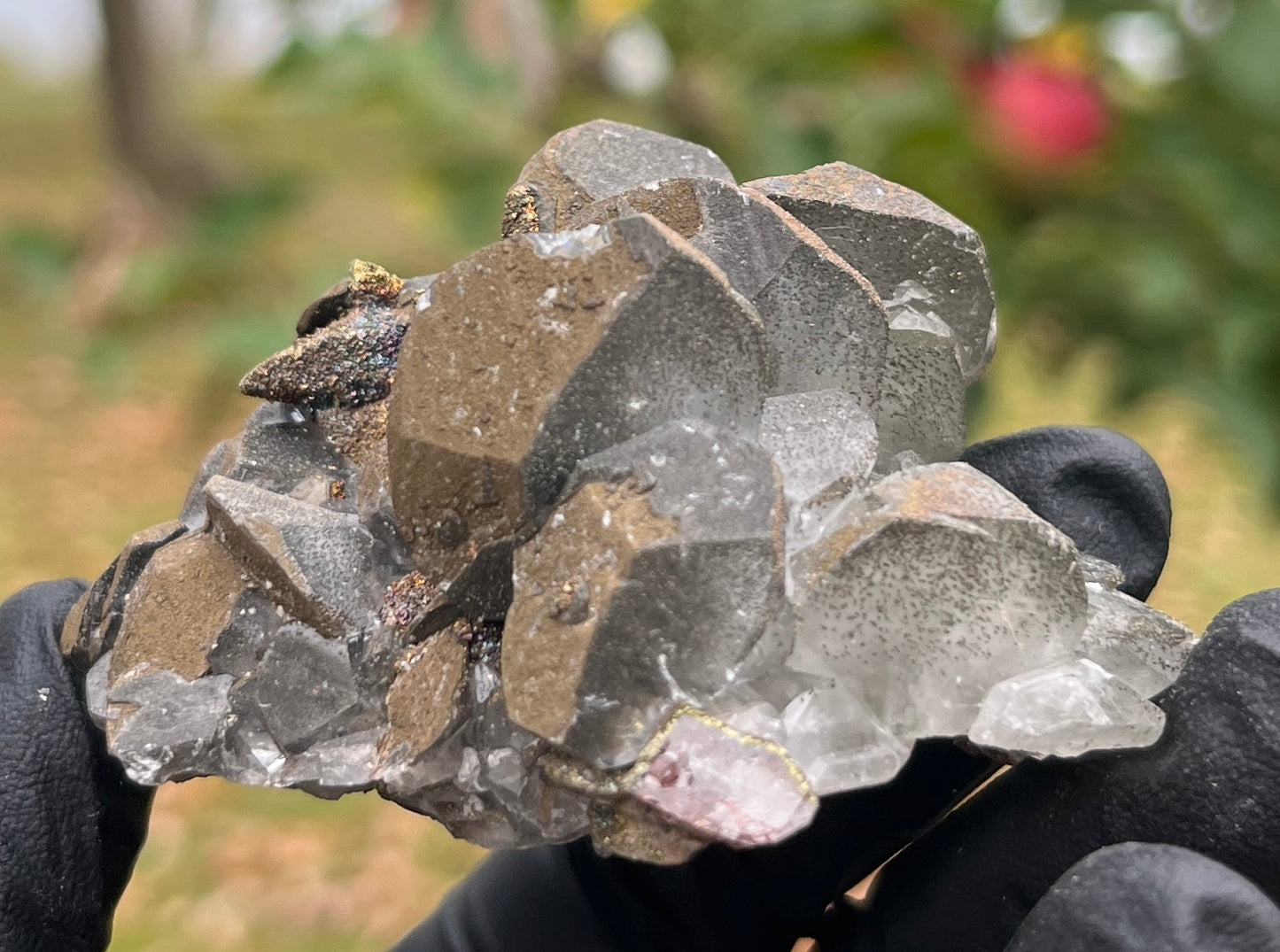 Pyrite on Calcite Crystal Specimen | Sparkling Fool's Gold Mineral | Natural Collector Stone | Metallic Home Decor