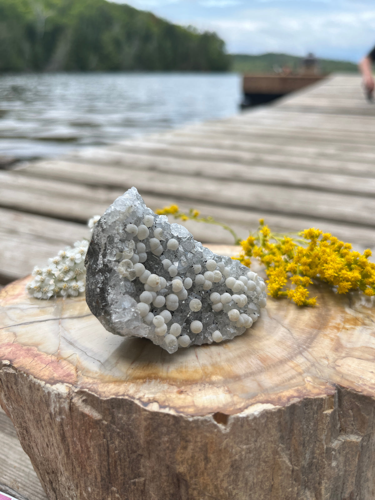 Raw Amethyst Cluster with Spherical Calcite | Unique Snowball Calcite on