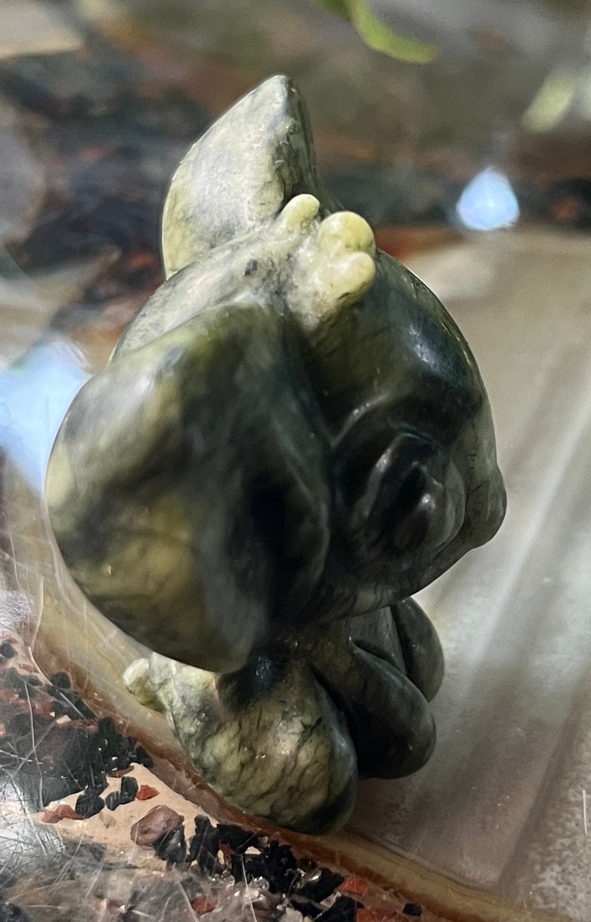 Hand Carved Green Jade (Serpentine) Stitch Figurine-Gemstone Crystal Sculpture