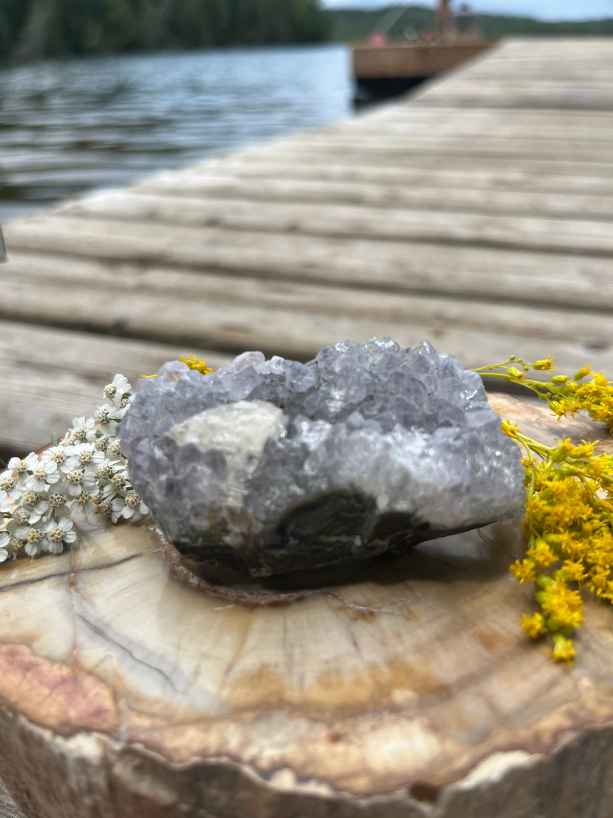 Raw Amethyst Cluster with Honey Calcite | Pale Purple Quartz Matrix Specimen