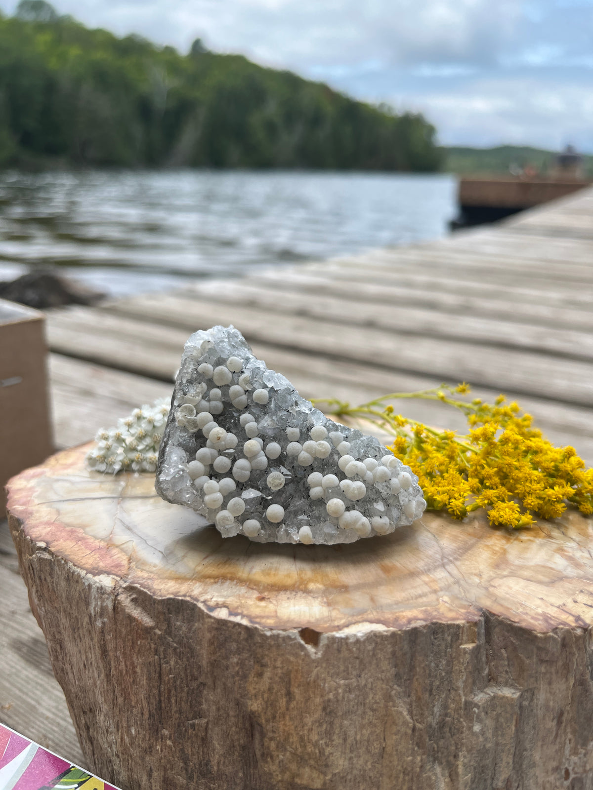 Raw Amethyst Cluster with Spherical Calcite | Unique Snowball Calcite on