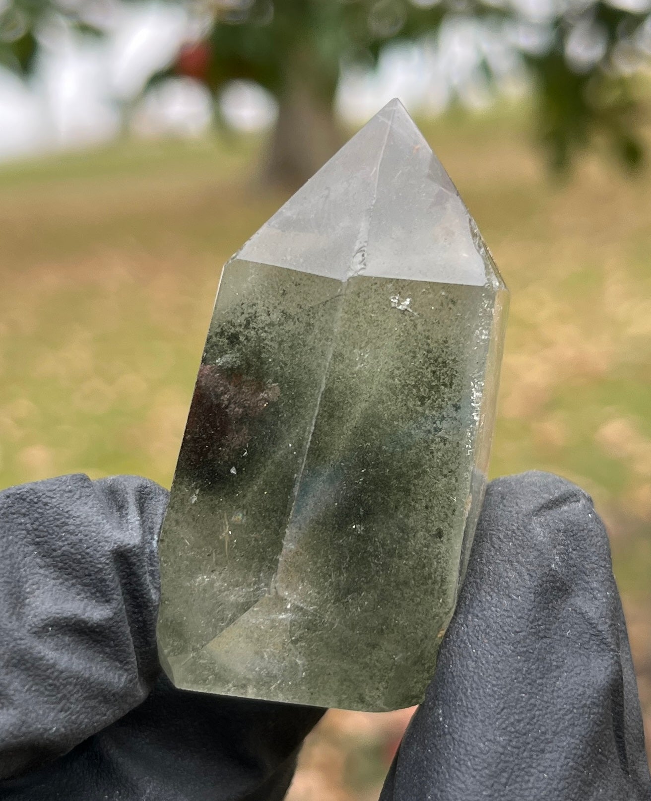 Clear Garden Quartz Tower | Lodolite Quartz Point | Natural Earth Inclusion Crystal | Chlorite & Hematite Mineral Specimen