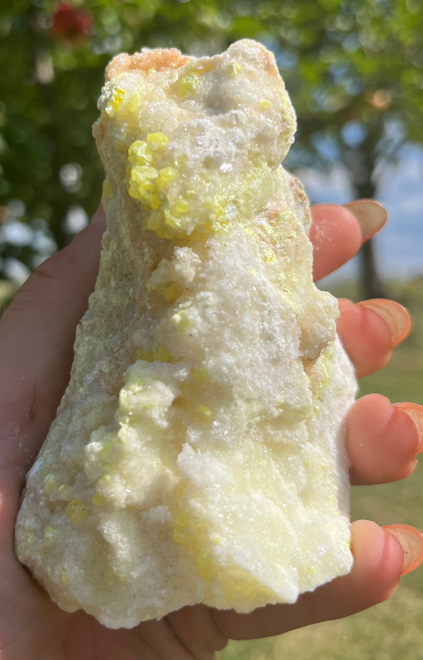 Sulphur (Sulfur) Mineral on Calcite Matrix