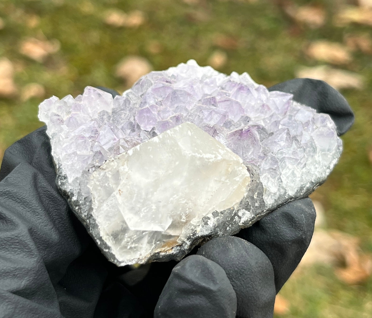 Amethyst & Calcite Cluster | Collector Grade Specimen with Black Mineral Inclusions