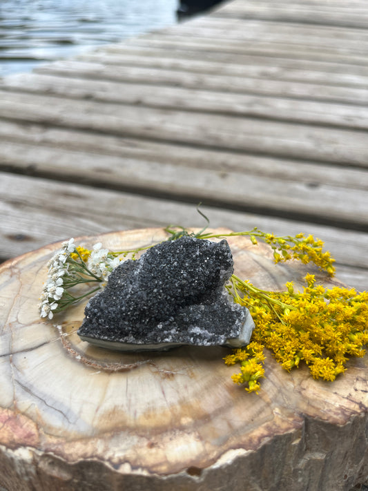 Raw Rare Black Amethyst Cluster - Deep Charcoal Druzy Geode Specimen from