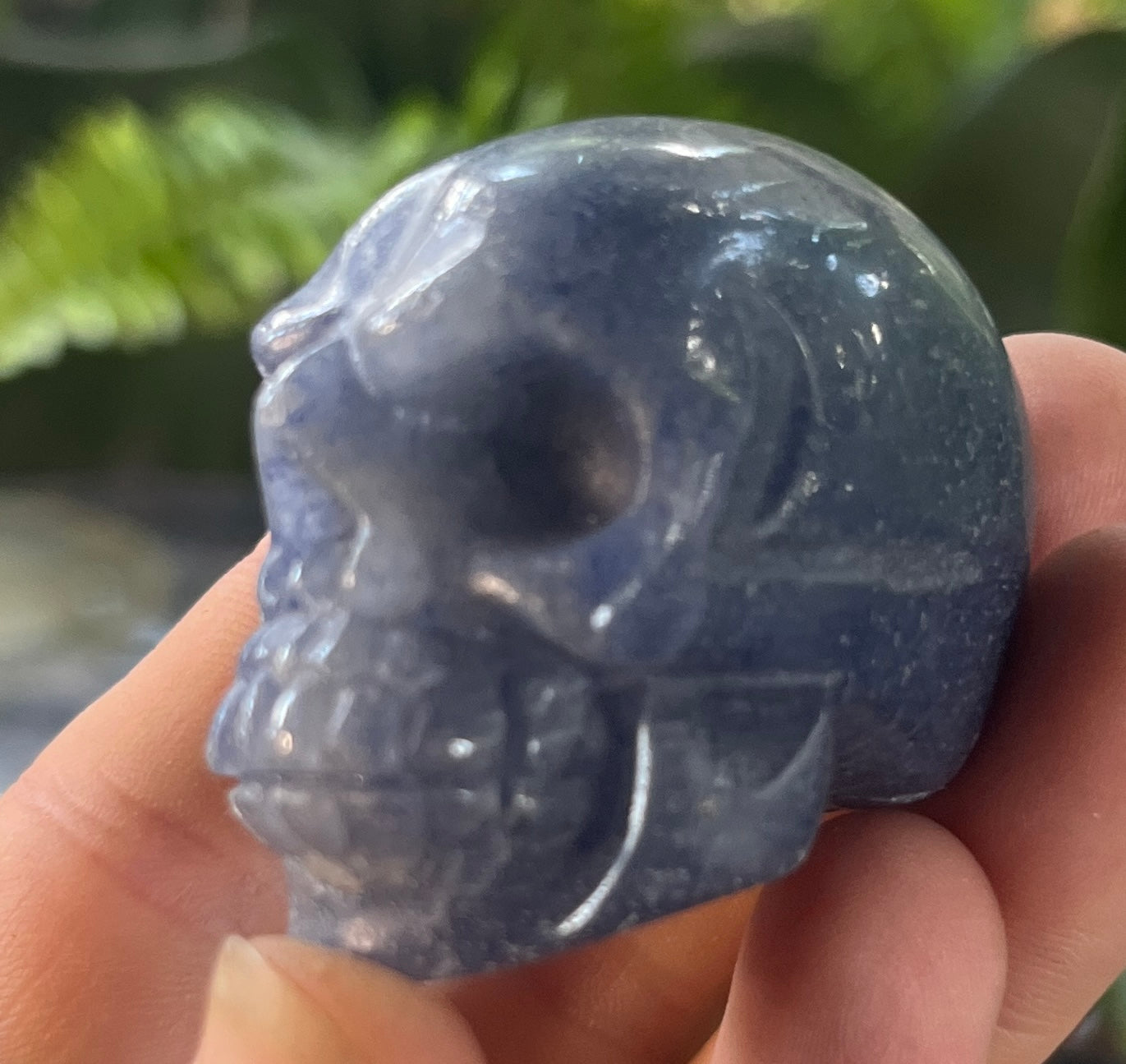 Deep Blue Sodalite Skull Carving – Handcrafted Polished Gemstone Skull Figurine