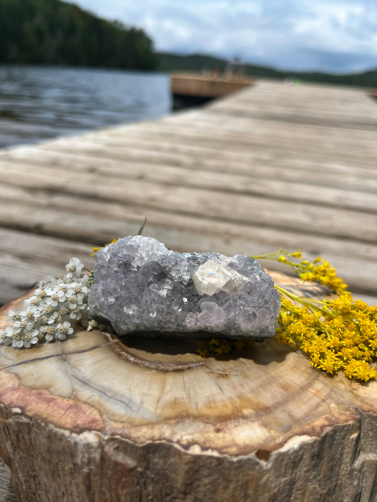 Raw Amethyst Cluster with Honey Calcite | Pale Purple Quartz Matrix Specimen