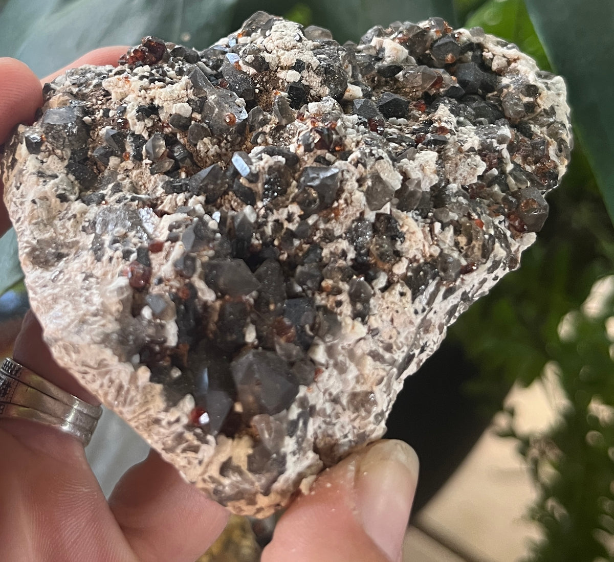 Rare Red Garnet with Smoky Quartz Cluster on Feldspar Matrix | Collector Mineral