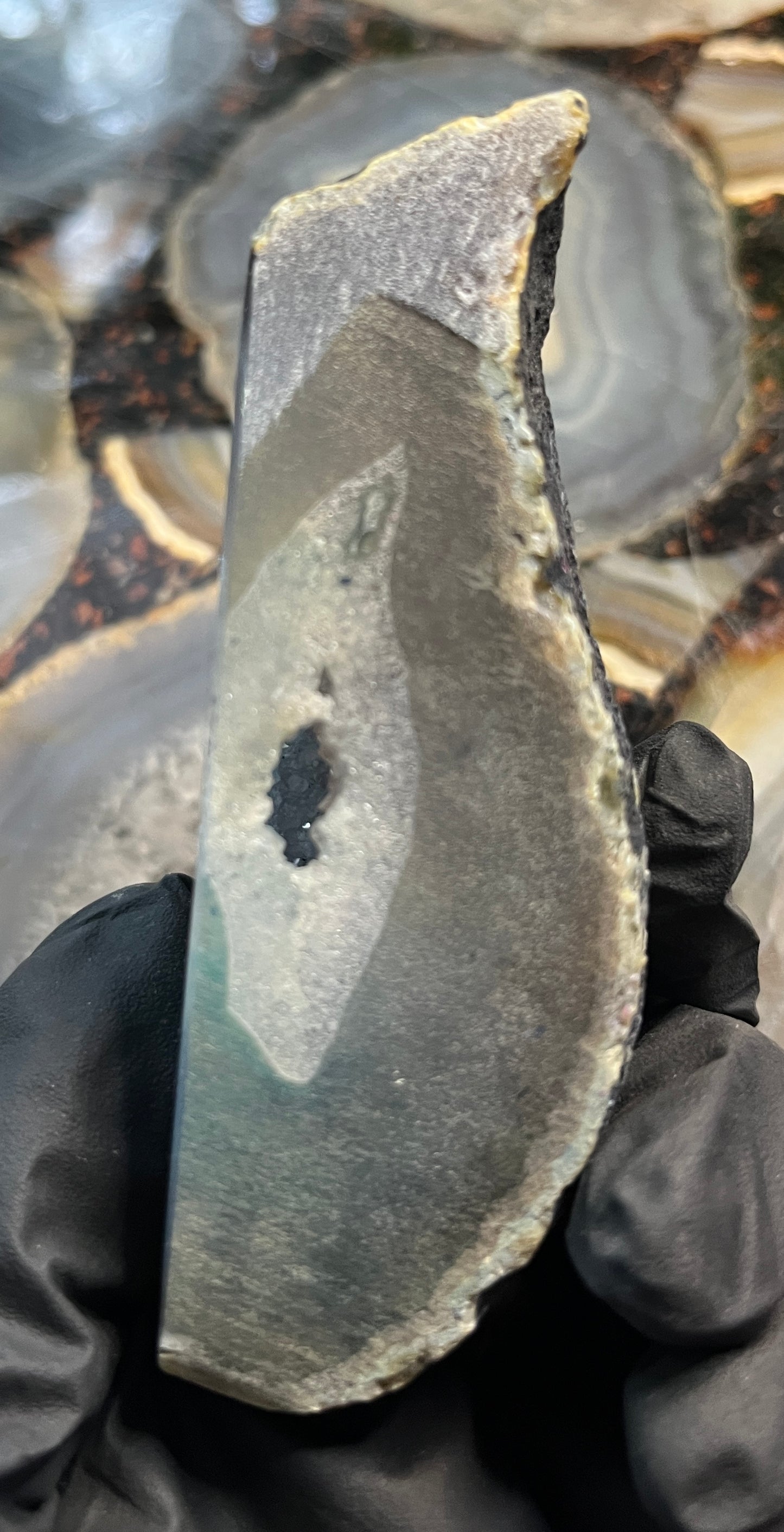 Natural Blue Agate Geode with Cut Base - Polished Agate Slice with Sparkling Quartz Crystal Center Druzy