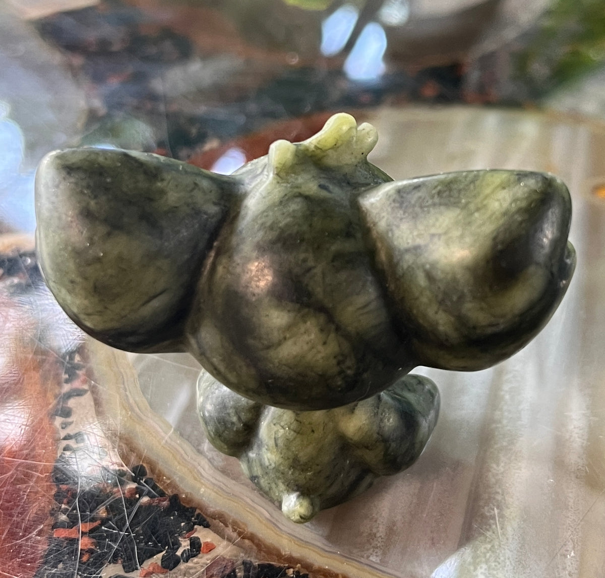 Hand Carved Green Jade (Serpentine) Stitch Figurine-Gemstone Crystal Sculpture